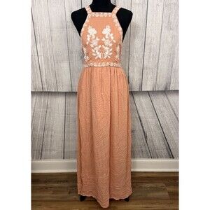 En Creme Women's Medium Apricot Peach Halter Floral Cottagecore Bogo Maxi Dress